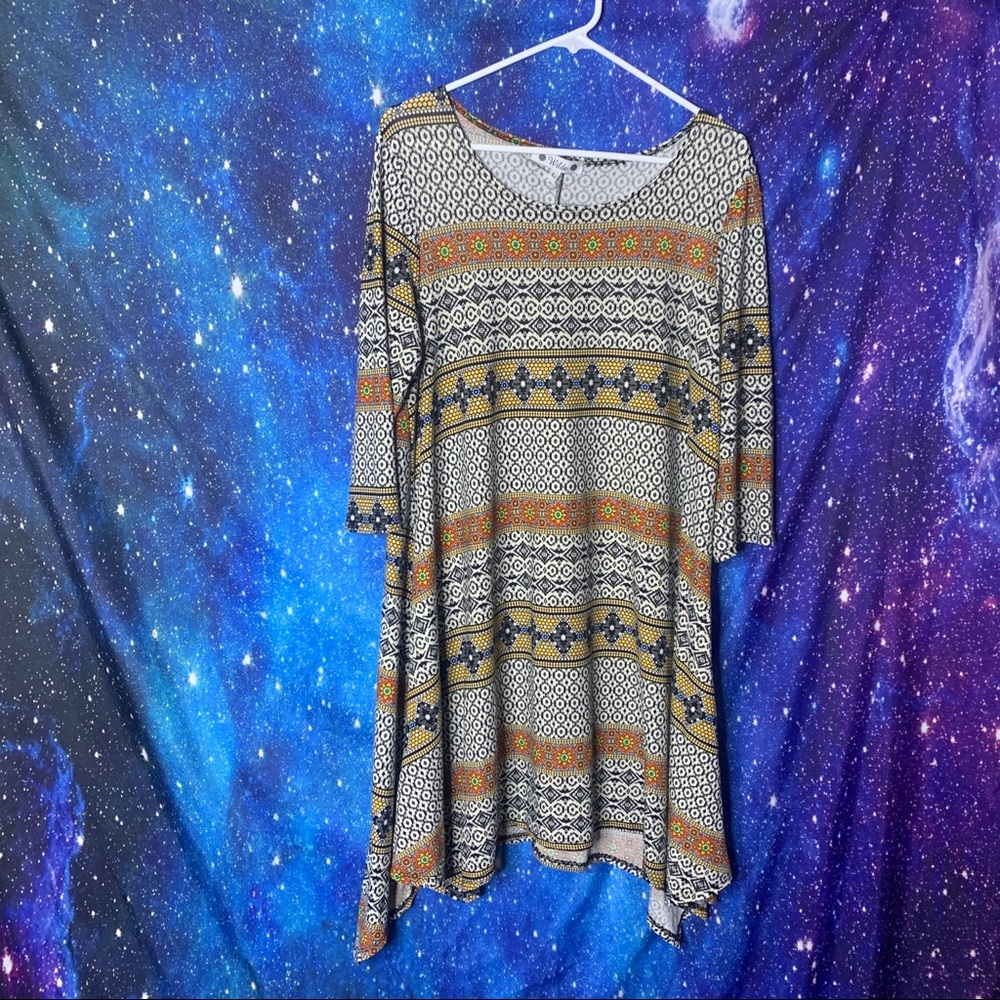 Wilde- Long Sleeve Geometric Print Dress Large